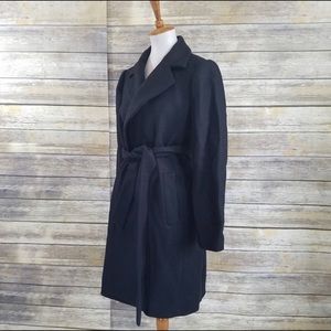 Zara Black Wool Belted Wrap Coat